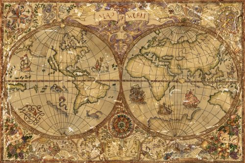 Vlies Fotótapéta - Vintage Illustration with Atlas Map - 375x250 cm