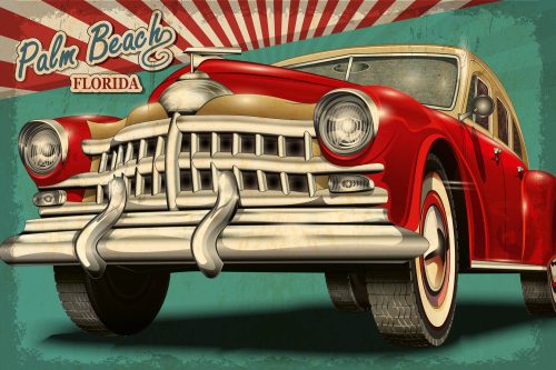 Vlies Fotótapéta - Palm Beach Vintage Poster - 375x250 cm