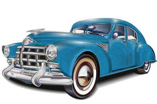 Vlies Fotótapéta - Retro Blue Car - 375x250 cm