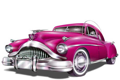 Vlies Fotótapéta - Retro Pink Car - 375x250 cm