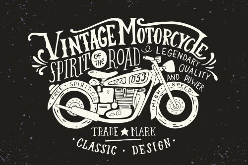 Vlies Fotótapéta - Vintage Motorcycle Illustration - 375x250 cm