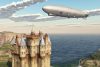 Vlies Fotótapéta - Scottish castle and airship - 375x250 cm