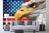 Vlies Fotótapéta - Eagle Portrait with US Flag - 375x250 cm